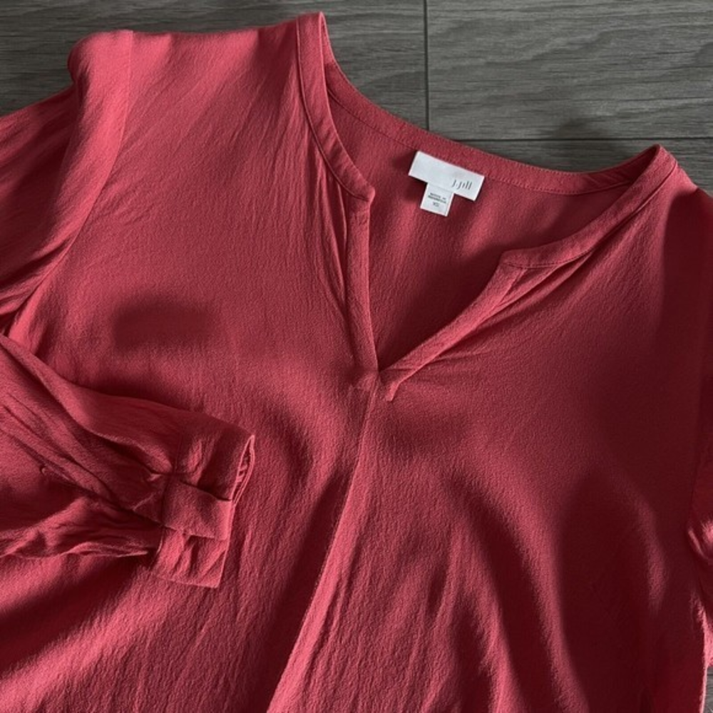 J. Jill Women's Tie Front Long Sleeve V-Neck Blouse Coral Pink‎ XS